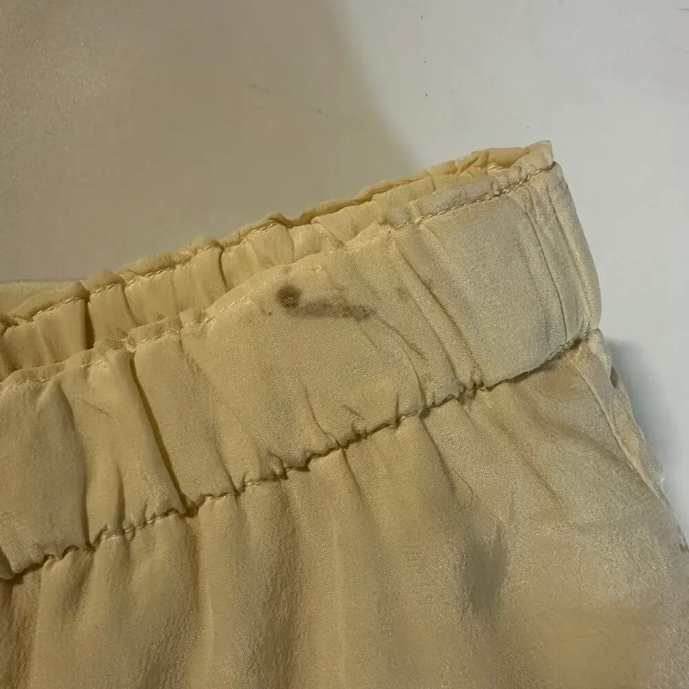 Vintage 100% Silk‎ Skirt Size 8 Cream Ivory Elastic Waist A-Line Midi Fiorenza